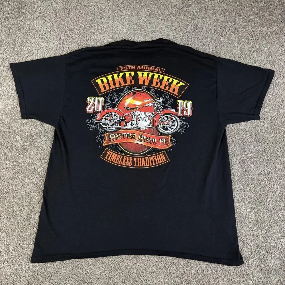 Bike Week Shirt Mens XL Black Daytona Beach 2019 Graphic Crew Neck Cotton - Picture 1 of 12